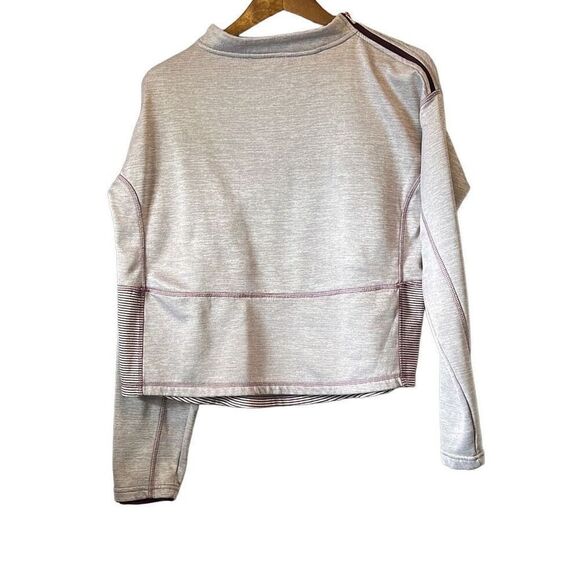 Athletic Pullover Top, Long Sleeve, Striped Trim, Zipper Shoulder Detail - Picture 1 of 6